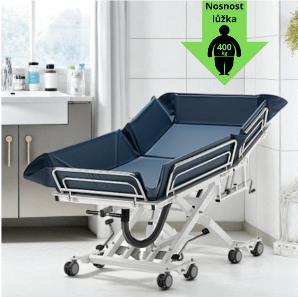 Koupací a transportní lůžko pro morbidně obézní pacienty s hmotností až 400 kg